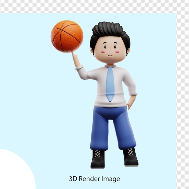 boy student playing basketball 3d rendering