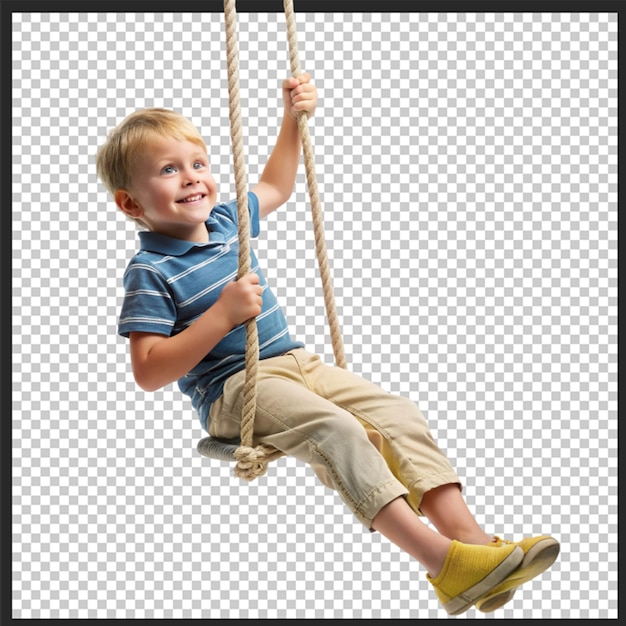 a boy on a swing with a picture of a boy on it