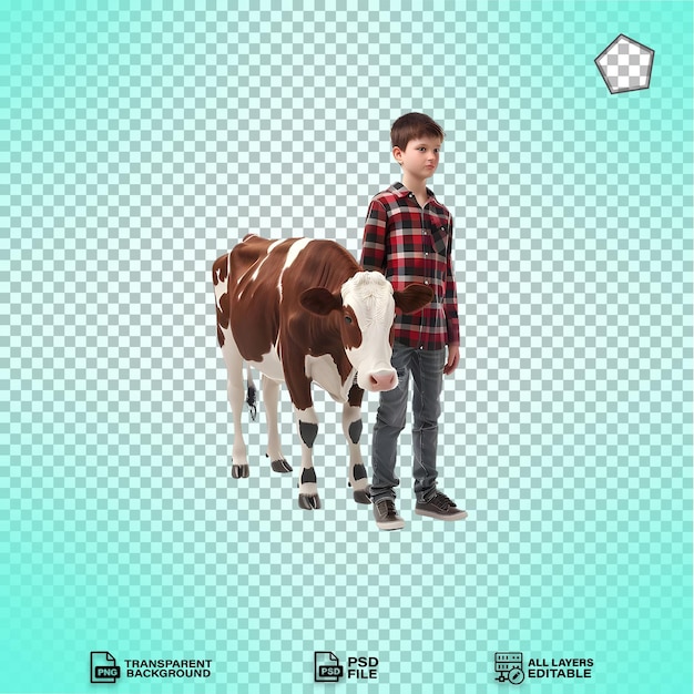 A boy walking with Cow isolated on transparent background