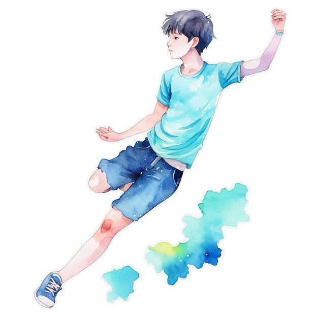 Boy watercolor sticker isolated on transparent background