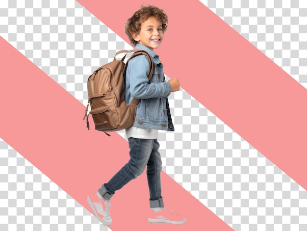 boy wearing a backpack png on transparent background