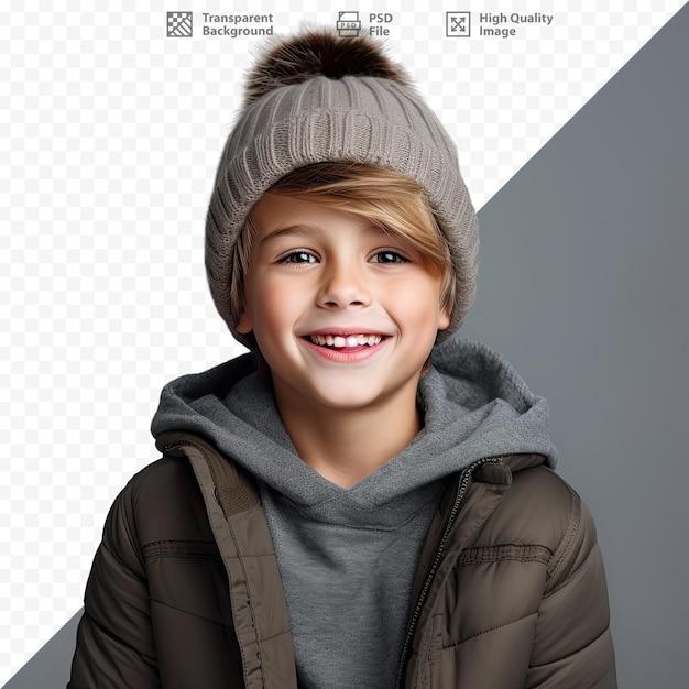 a boy wearing a hat that says " the word " on it.