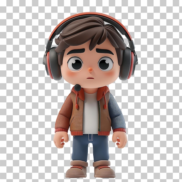 Boy wearing headphone avatar isolated on transparent