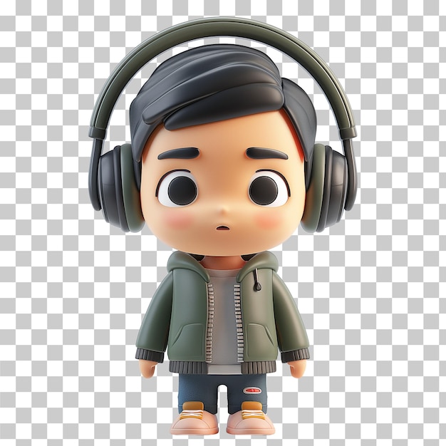 Boy wearing headphone model isolated on transparent