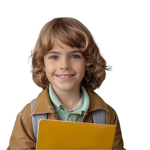 a boy with a book that says  the word  on it