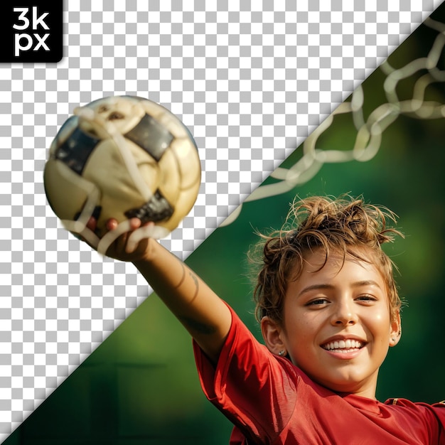 PSD a boy with a soccer ball in his hand