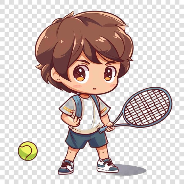 PSD boy with tennis racket and tennis ball illustration for kids back to school