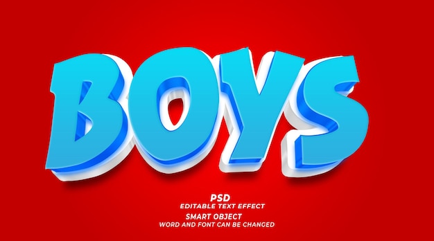 Boys 3d editable text effect photoshop template with background