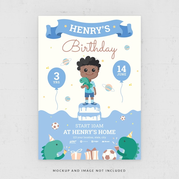 Boys Birthday Invitation in Blue Themed Flyer Template for PSD