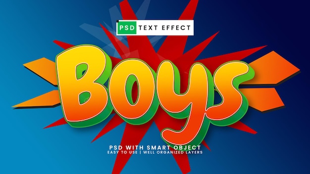 Boys girls kids 3d editable text effect template style