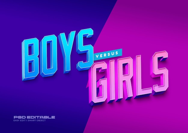 PSD boys vs girls 3d text style effect template