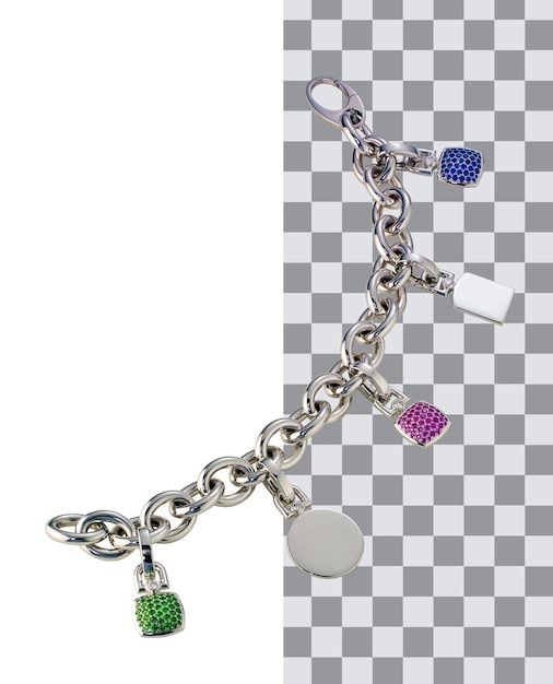 A bracelet with a key and a key that is attached to a chain.