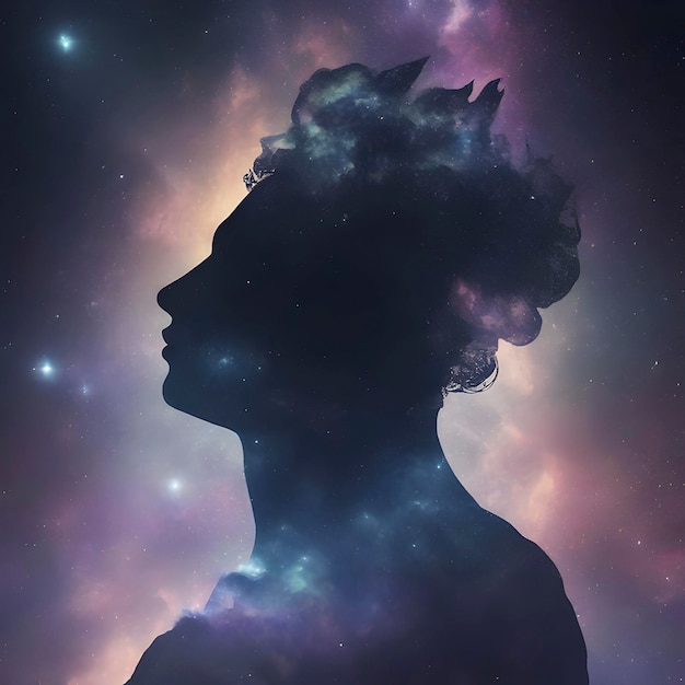 Brahma god silhouette with galaxy Background