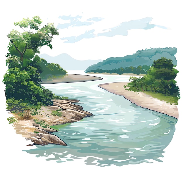 PSD brahmaputra river indian illustration realistic