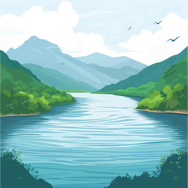 PSD brahmaputra river indian illustration