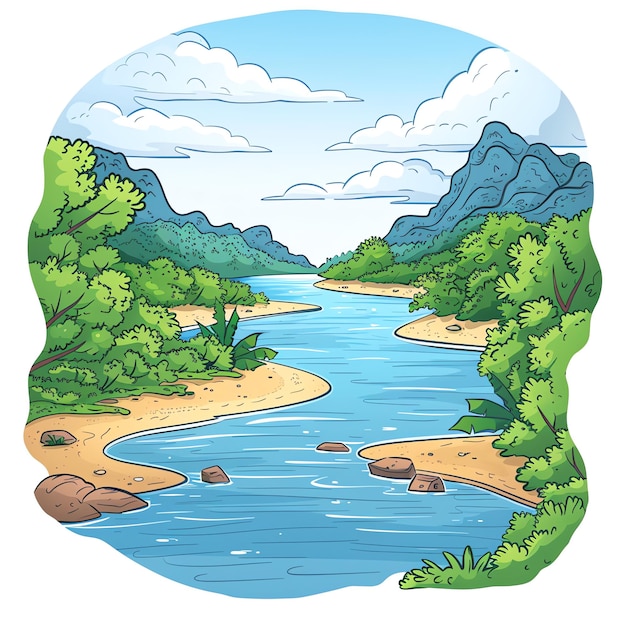 PSD brahmaputra river indian illustration