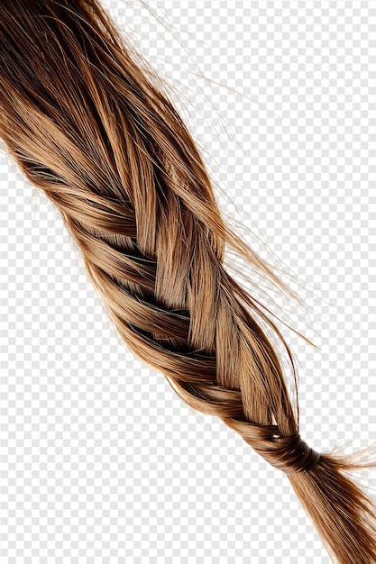 a braid with long brown hair with a braid on a transparent background