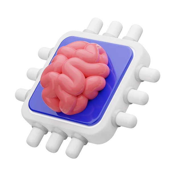 Brain chip 3D Icon for Artificial Intelligence