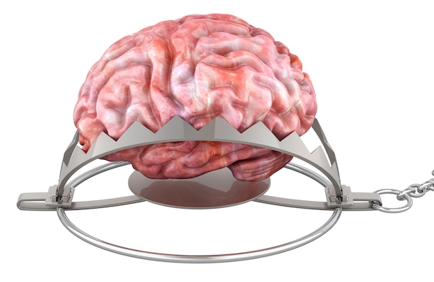 PSD brain inside bear trap 3d rendering isolated on transparent background