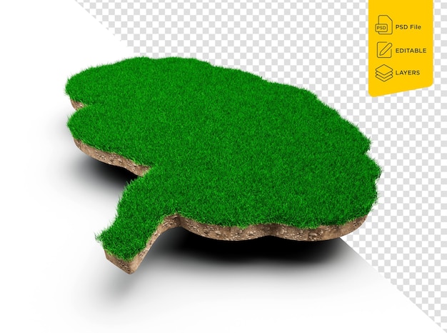 Brain shape made of green grass and Rock ground texture cross section with 3d illustration