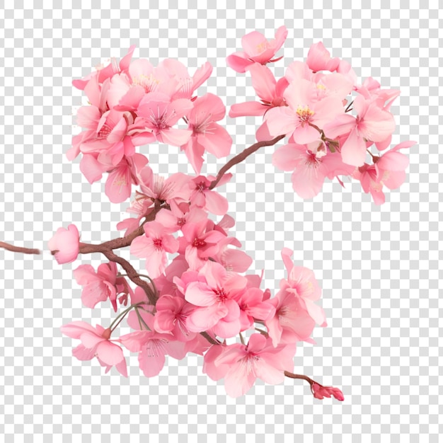 PSD a branch of a tree with pink flowers on a white background