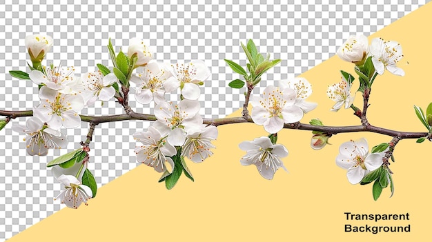 PSD branch with cherry flower isolated on white or transparent background