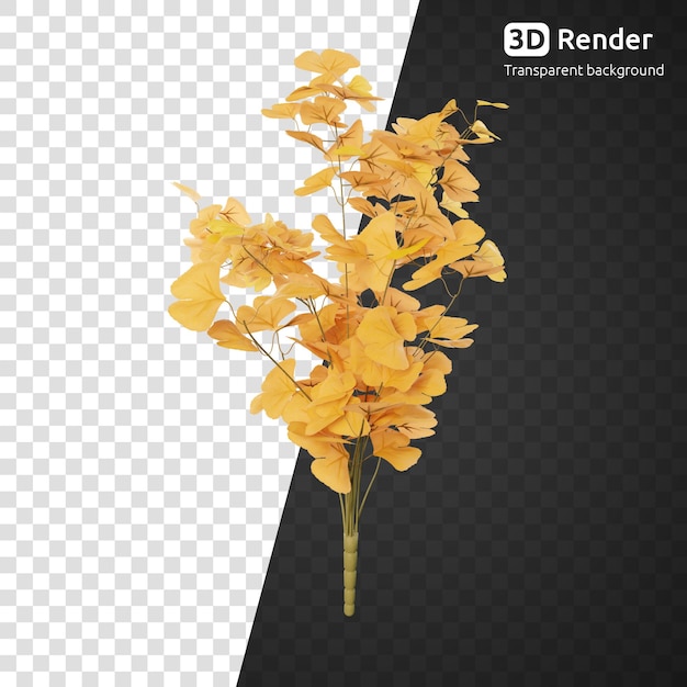 Branch of yellow leaves 3d render isolated