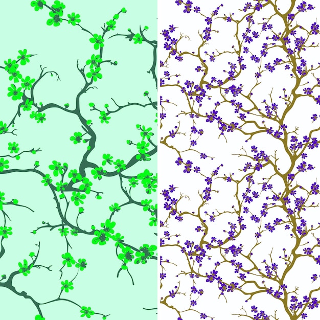 the branches of the tree are green and purple