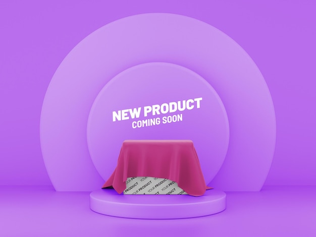 PSD brand new product presentation box under curtain design mockup