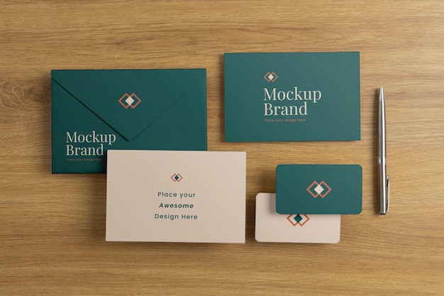 Branding elements mockup on wooden shapes