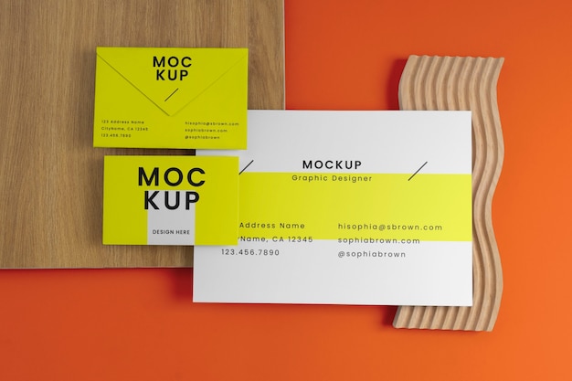 Branding elements mockup on wooden shapes