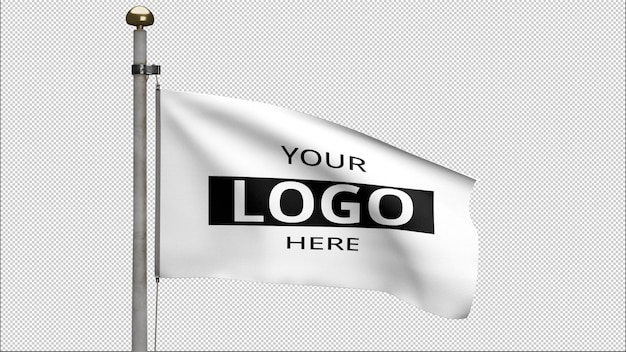 Branding mockup of white flag waving in the wind on flagpole Mock up for design