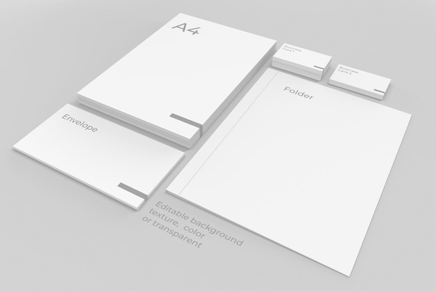 Branding stationery mockup sheets stack with folder and envelope