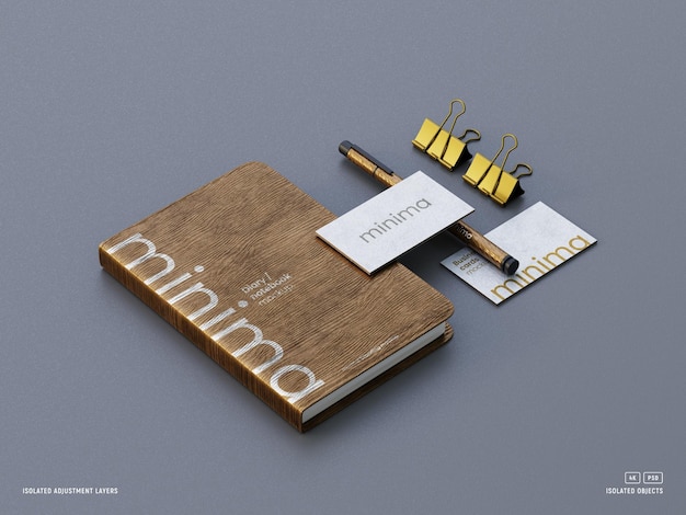 Branding stationery set mockup with business cards and notebook