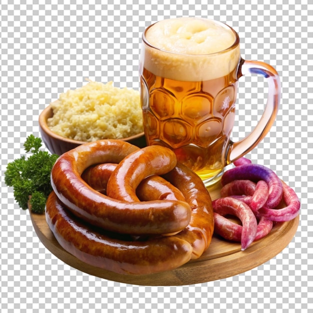 bratwurst sausage sauerkraut pretzels and beer Transparent Background