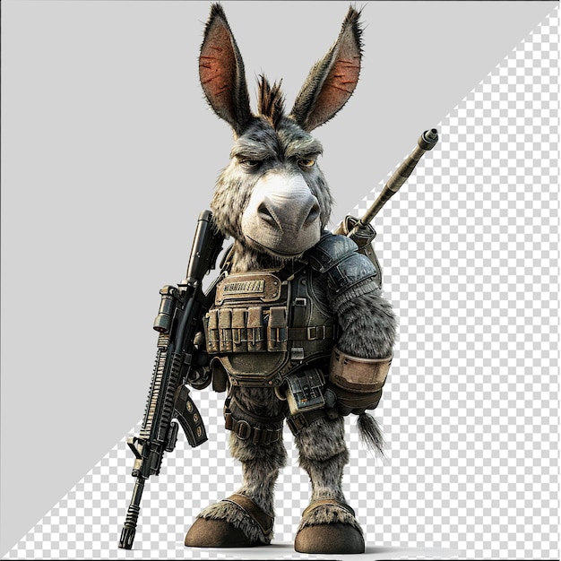 Brave Donkey warrior cartoon holding gunsDonkey soldier cartoon character