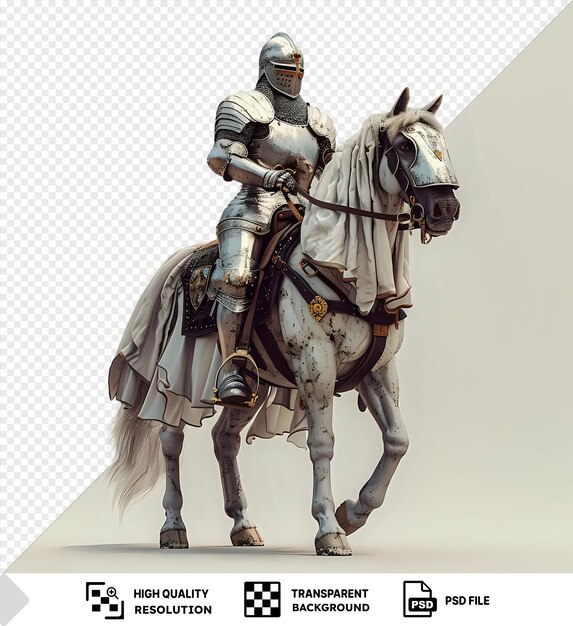 PSD a brave knight rides a white horse with a transparent background