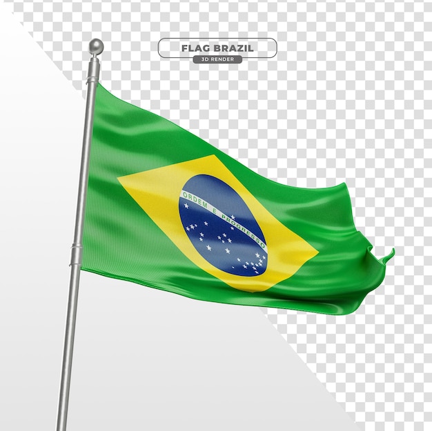 Brazil flag in 3d realistic render with pole