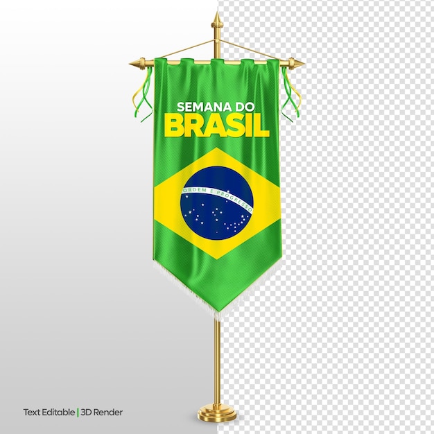 Brazil Independence Flag Pennant mockup 3D Render Text Editable