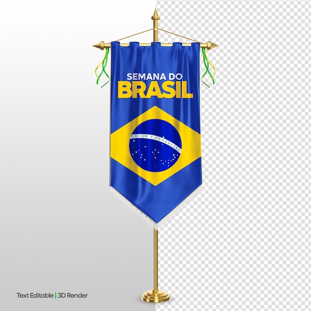 Brazil Independence Flag Pennant mockup 3D Render Text Editable