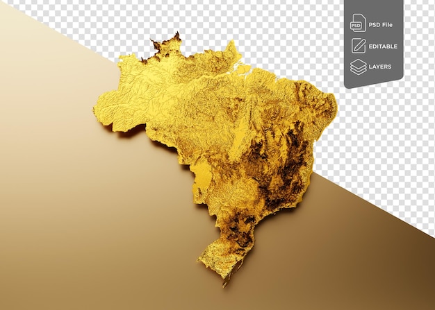 Brazil Map Golden Metal Color Height Map On Beige Background 3d illustration