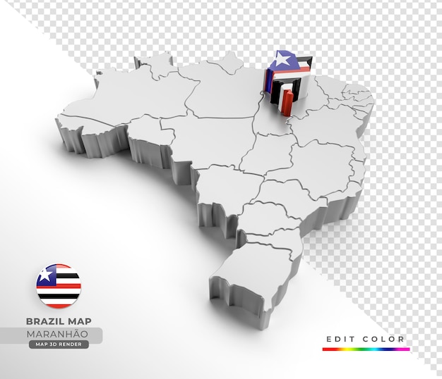 Brazil map with Maranhao state flag in 3d isometric render