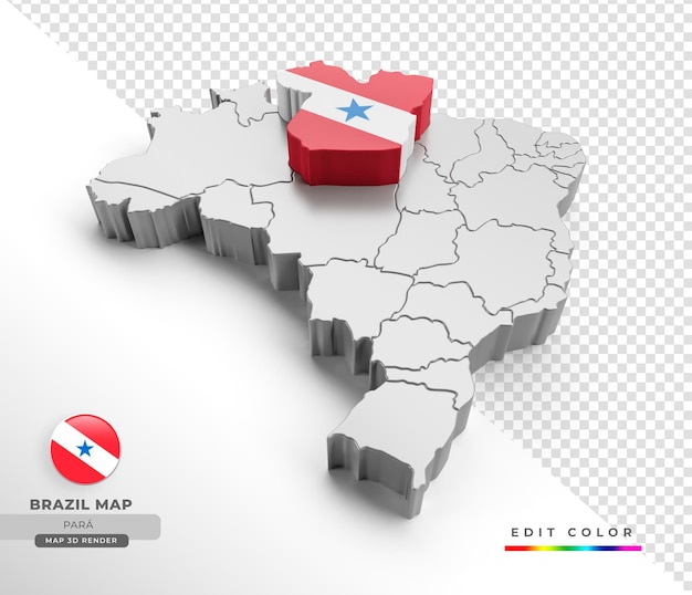 Brazil map with Para state flag in 3d isometric render