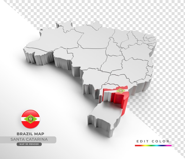 Brazil map with Santa Catarina state flag in 3d isometric render