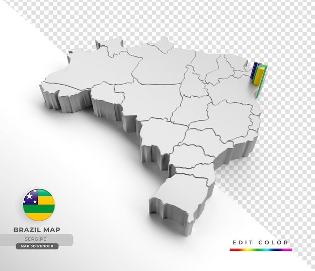 Brazil map with Sergipe state flag in 3d isometric render