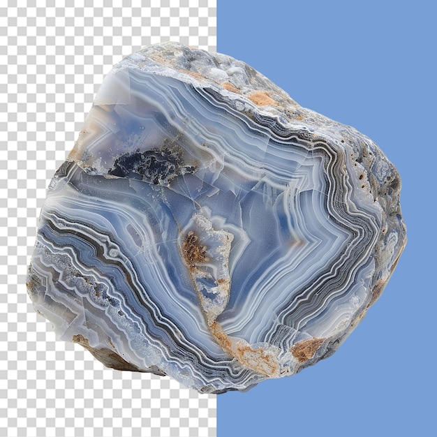 PSD brazilian blue lace agate rough mineral stone png isolated on transparent background