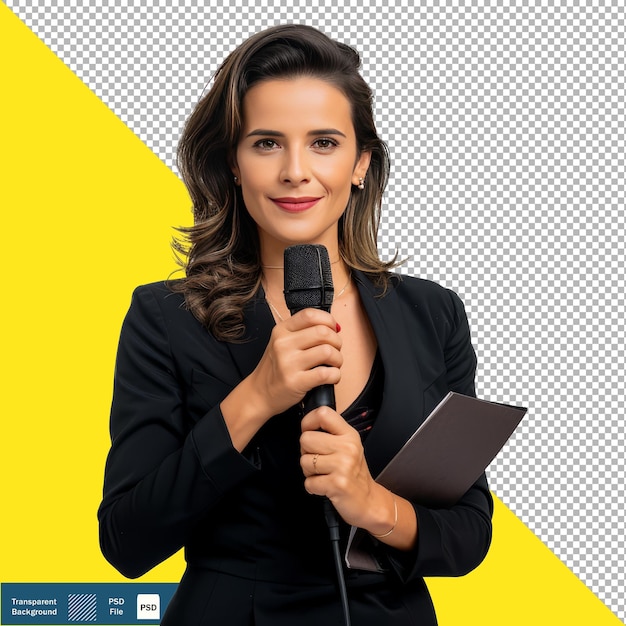 A Brazilian Female News Reporter Outside a News Station transparent background PNG PSD