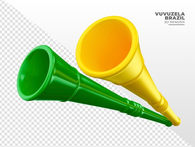 Brazilian flat football trumpet vuvuzela isolated 3d rendering