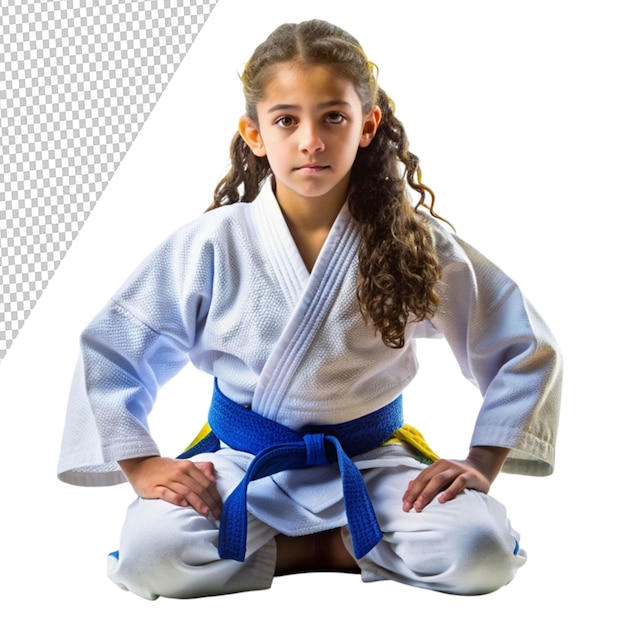 PSD brazilian girl jujutsu fighter is ready on transparent background