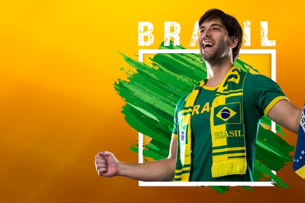 Brazilian male fan celebrating